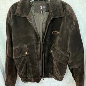 G-III Brown Suede Leather Front Zip Bomber Jacket Chevrolet Chevy Medium VTG